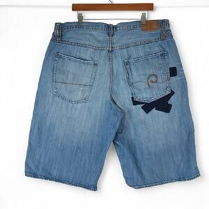 Vintage Rocawear Shorts Mens 40x14.5 Blue Baggy Denim Jean Jorts Hip Hop Y2K